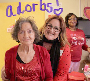residents and staff at the valentines party