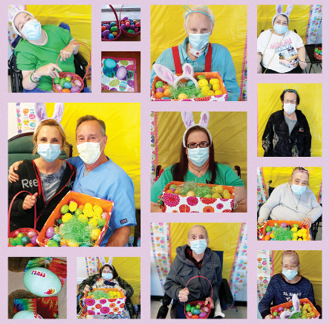 collage of staff members and residents during easter festivities
