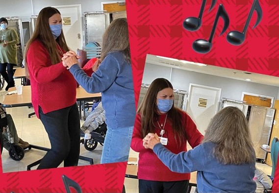 photo collage of River Haven residents and staff dancing