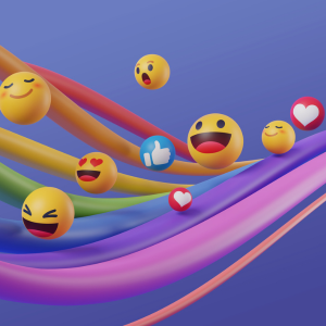 emojis floating along a colorful rainbow stripe