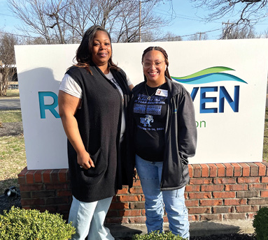 two RiverHaven employees pictured outside of RiverHaven Nursing and Rehab facility