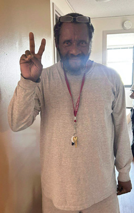 River Haven Nursing and Rehab Resident, pictured, smiling for photo. Therapy Success Story.