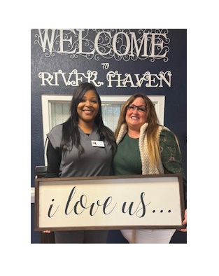 Riverhaven Nursing and Rehabilitation Administrator and Director of Nursing pictured, standing, smiling for photo