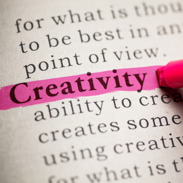 Dictionary, focused on word Creativity, definition, highlighted